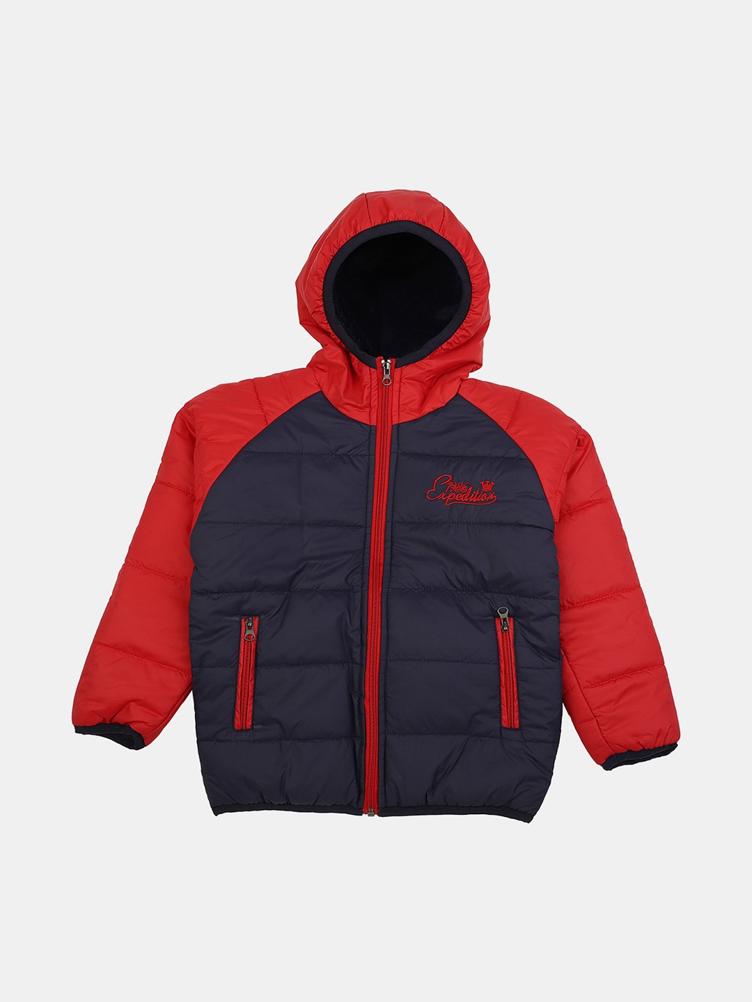 V-Mart Boys Colourblocked Hooded Puffer Jacket, Blue