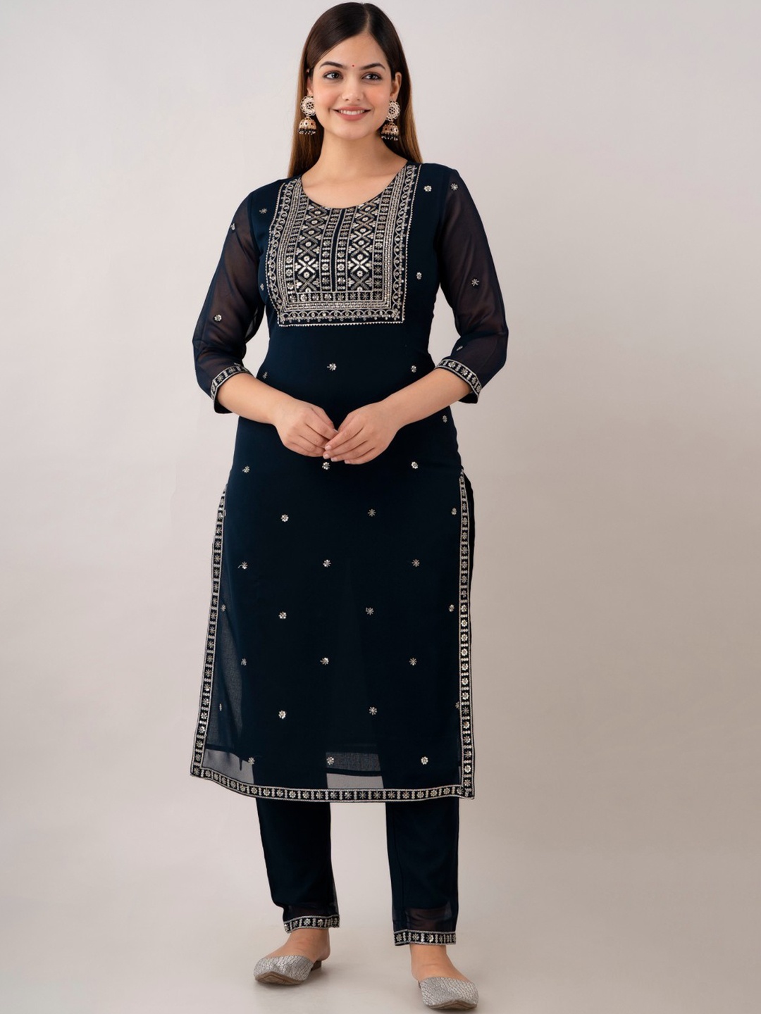 CKM Ethnic Motifs Embroidered Zari Detailed Straight Kurta & Trousers with Dupatta, Teal
CKM Ethnic Motifs Embroidered Zari Detailed Straight Kurta & Trousers with Dupatta, Teal