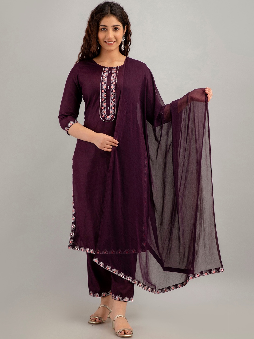 CKM Round Neck Mirror Work Detailed Straight Kurta & Trousers with Dupatta, Violet
CKM Round Neck Mirror Work Detailed Straight Kurta & Trousers with Dupatta, Violet