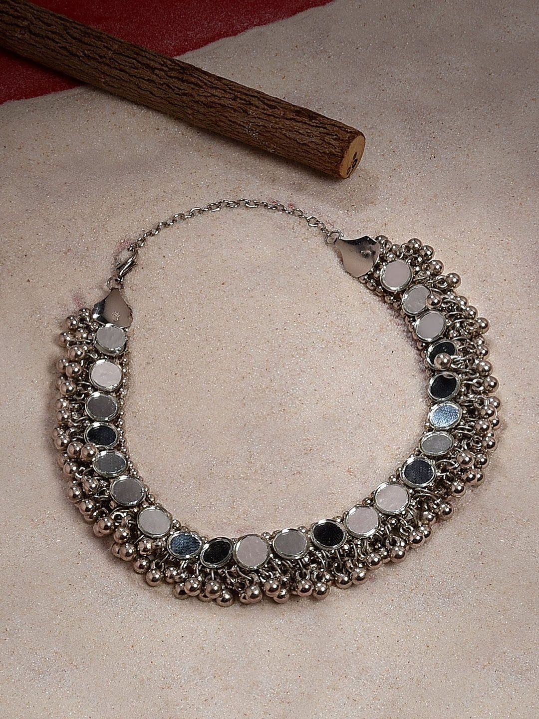 VAGHBHATT Silver-Plated Mirror Work Choker Necklace