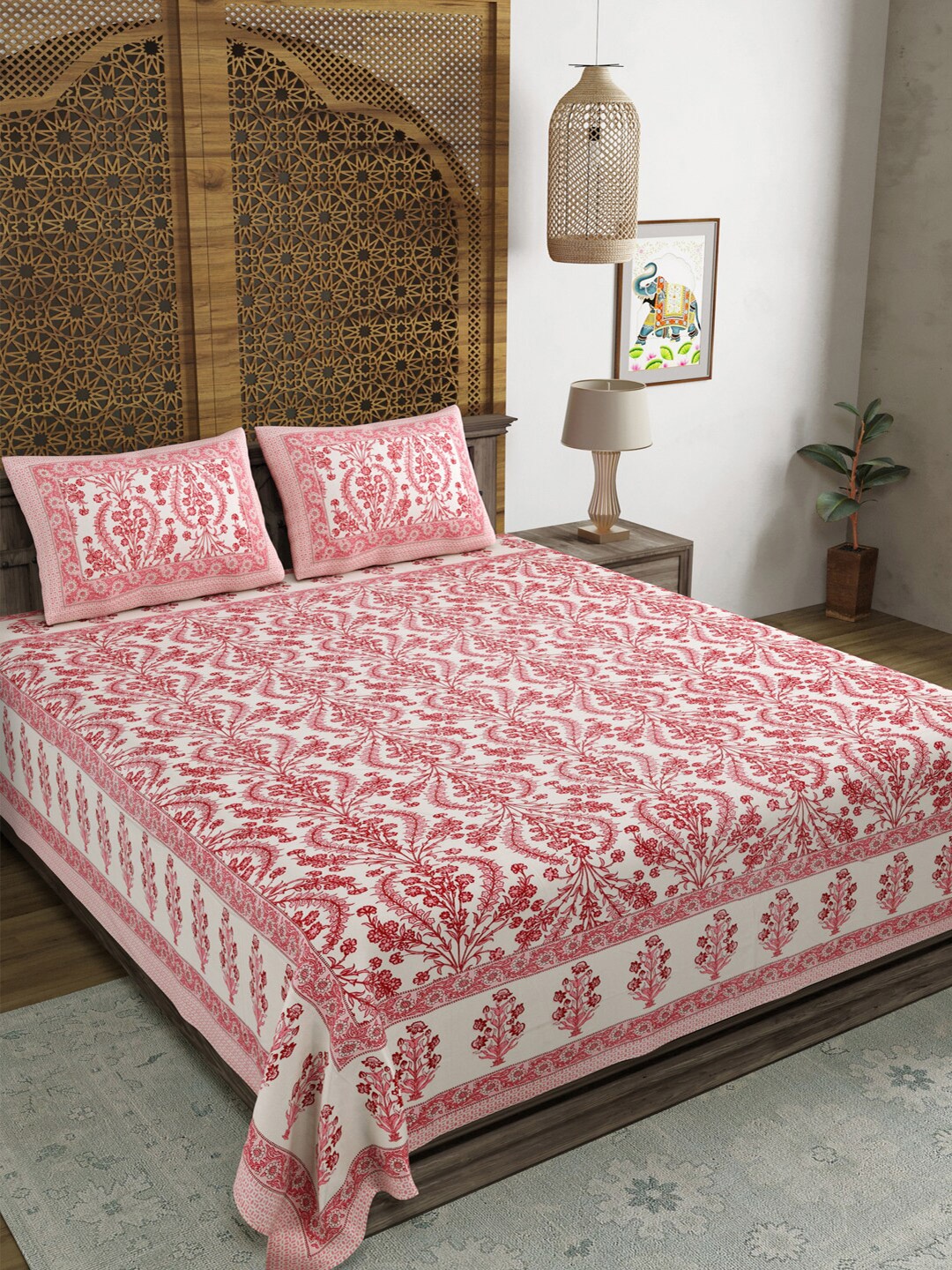 Sangria Pink & White Floral Printed 210TC Cotton Double King Bedsheet With Pillow Cover
Sangria Pink & White Floral Printed 210TC Cotton Double King Bedsheet With Pillow Cover