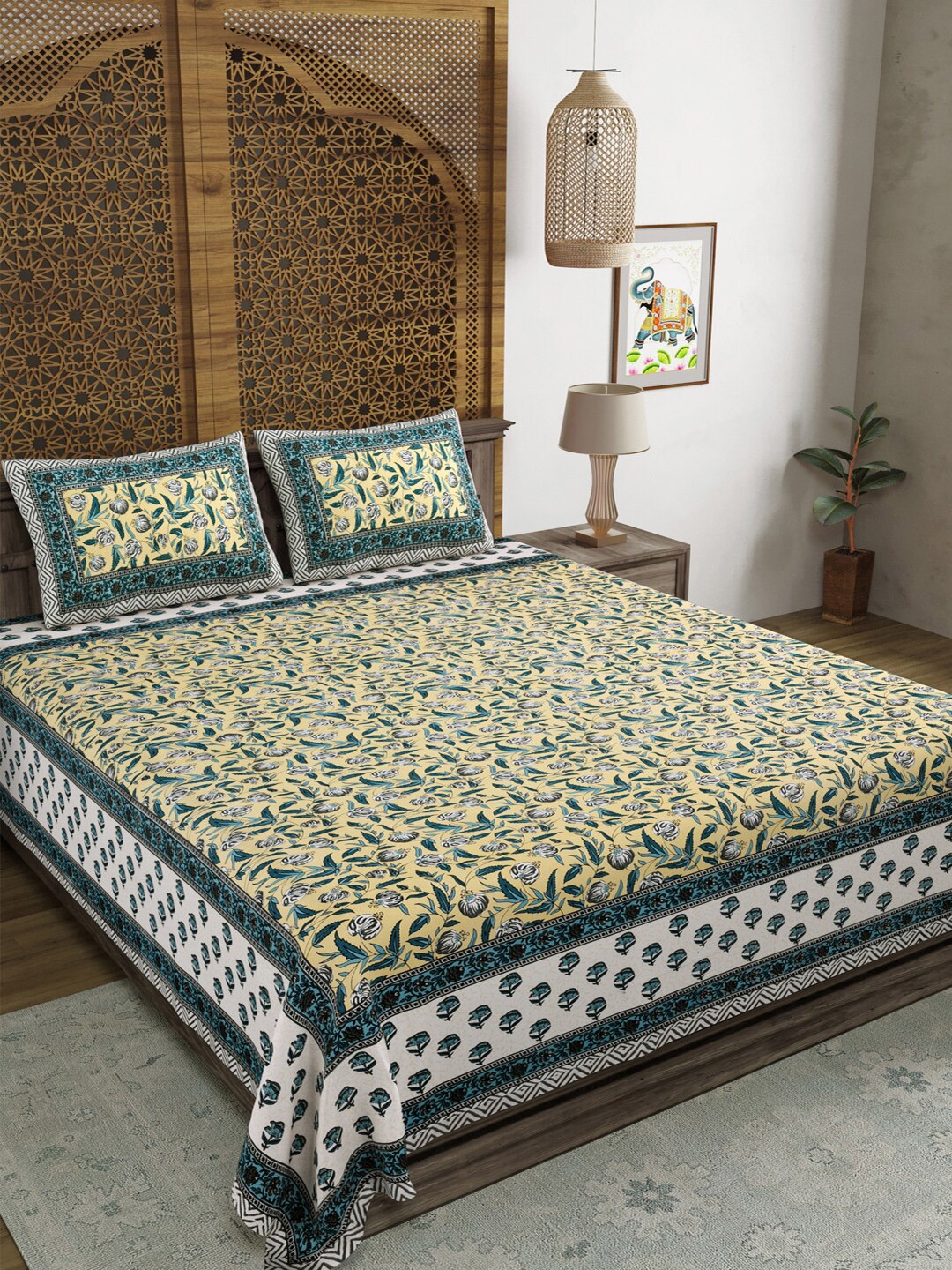 Sangria Green & Grey Ethnic Motifs Printed Cotton 210 TC King Bedsheet & 2 Pillow Covers
Sangria Green & Grey Ethnic Motifs Printed Cotton 210 TC King Bedsheet & 2 Pillow Covers