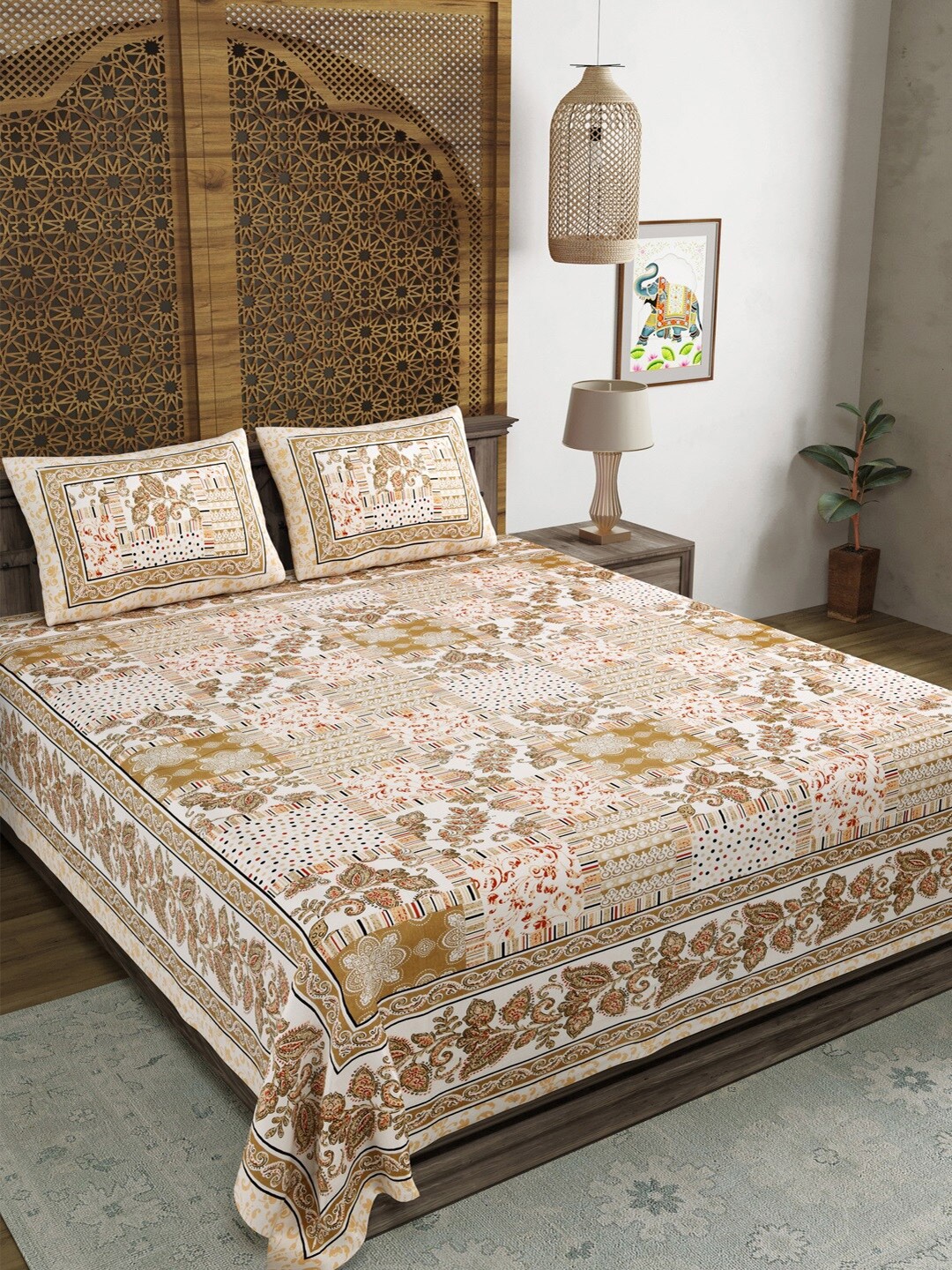 Sangria Brown & Beige Ethnic Motifs Printed Cotton 210 TC King Bedsheet & 2 Pillow Covers
Sangria Brown & Beige Ethnic Motifs Printed Cotton 210 TC King Bedsheet & 2 Pillow Covers