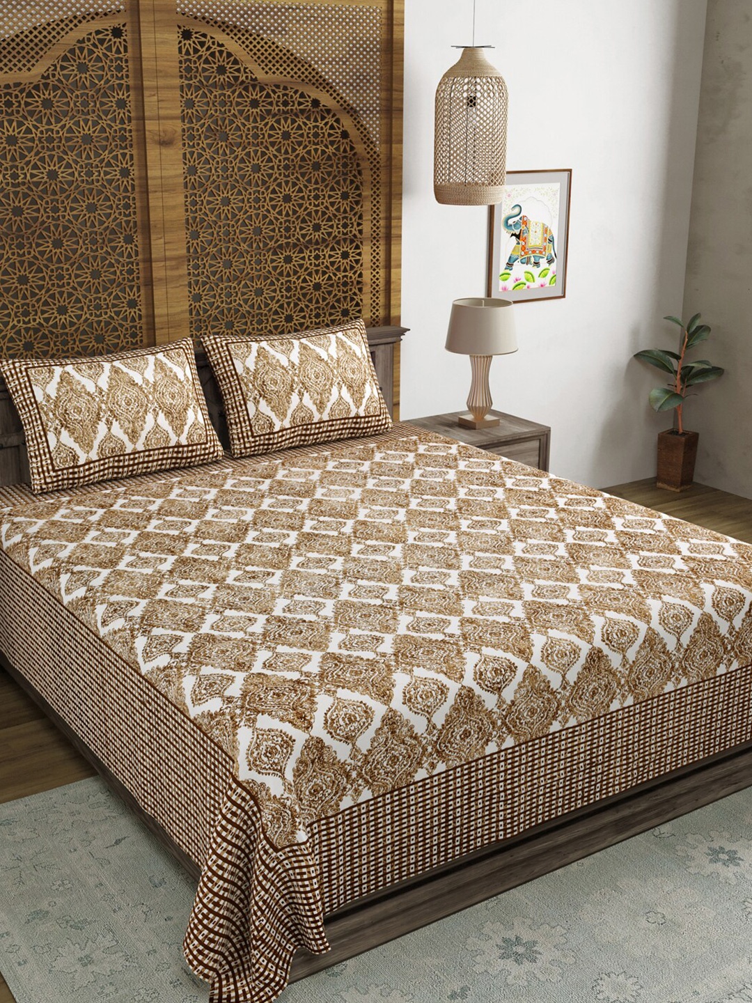 Sangria Brown & White Printed Cotton 210TC Double King Bedsheet With 2 Pillow Covers
Sangria Brown & White Printed Cotton 210TC Double King Bedsheet With 2 Pillow Covers