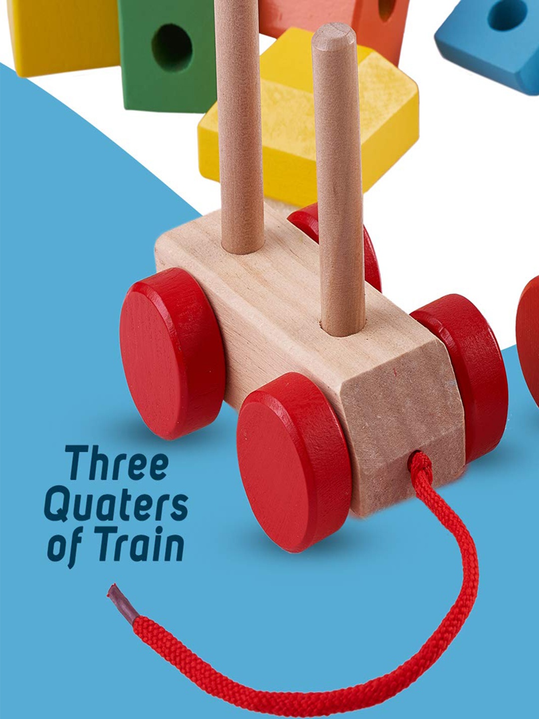 BAYBEE Kids Wooden Push & Pull Train with Shape & Colour Sorters, Red