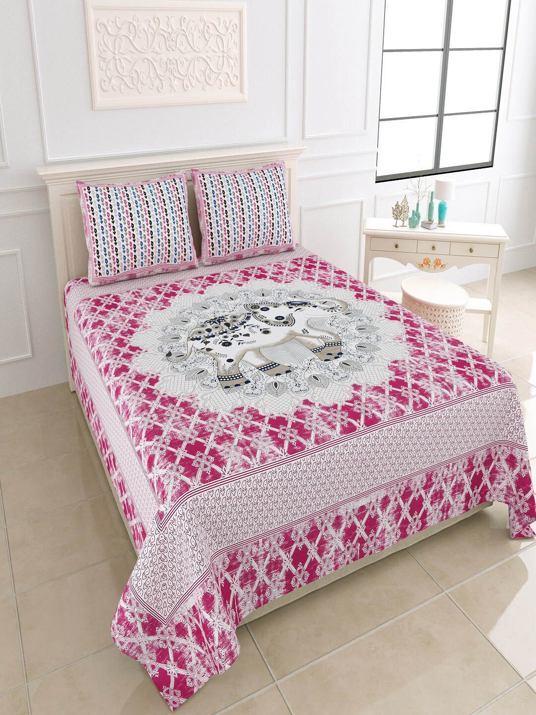 Bombay Spreads Pink & White Floral Cotton 180 TC King Bedsheet With 2 Pillow Covers
Bombay Spreads Pink & White Floral Cotton 180 TC King Bedsheet With 2 Pillow Covers