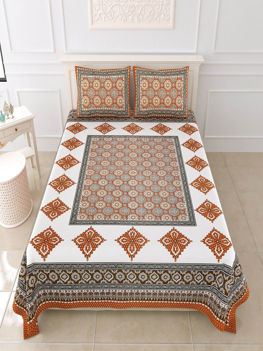 Bombay Spreads Orange & White Floral Cotton 180 TC King Bedsheet With 2 Pillow Covers
Bombay Spreads Orange & White Floral Cotton 180 TC King Bedsheet With 2 Pillow Covers