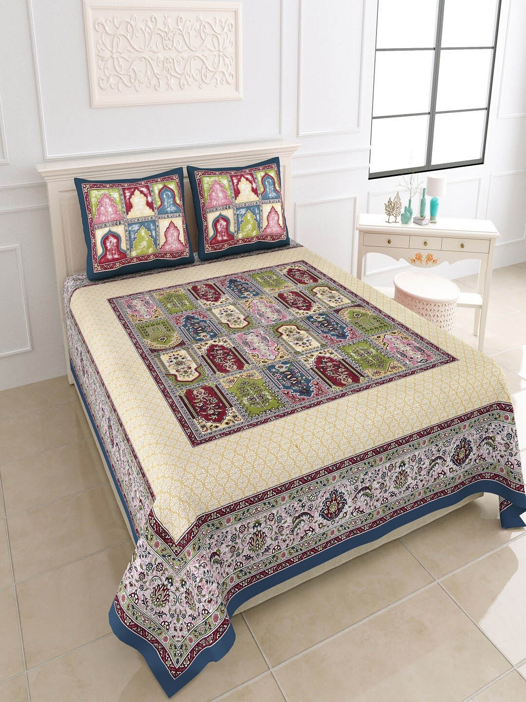 Bombay Spreads Yellow & Blue Ethnic Motif Cotton 180 TC King Bedsheet with 2 Pillow Covers
Bombay Spreads Yellow & Blue Ethnic Motif Cotton 180 TC King Bedsheet with 2 Pillow Covers