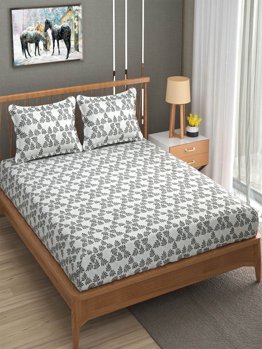 Homefab India Blossom Grey & White Floral Cotton 210 TC Queen Bedsheet & 2 Pillow Covers
Homefab India Blossom Grey & White Floral Cotton 210 TC Queen Bedsheet & 2 Pillow Covers