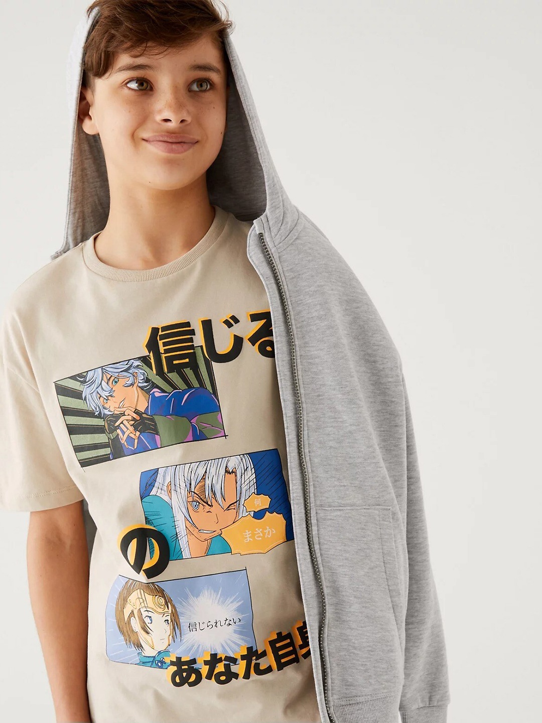 Marks & Spencer Boys Anime Graphic Printed Round Neck Cotton Regular T-shirt, Cream
Marks & Spencer Boys Anime Graphic Printed Round Neck Cotton Regular T-shirt, Cream