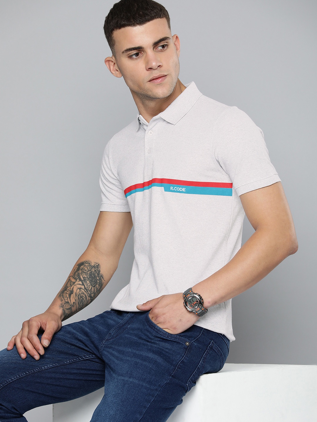 R Code by The Roadster Life Co Men Striped Polo Collar Pure Cotton T-shirt, White
R Code by The Roadster Life Co Men Striped Polo Collar Pure Cotton T-shirt, White