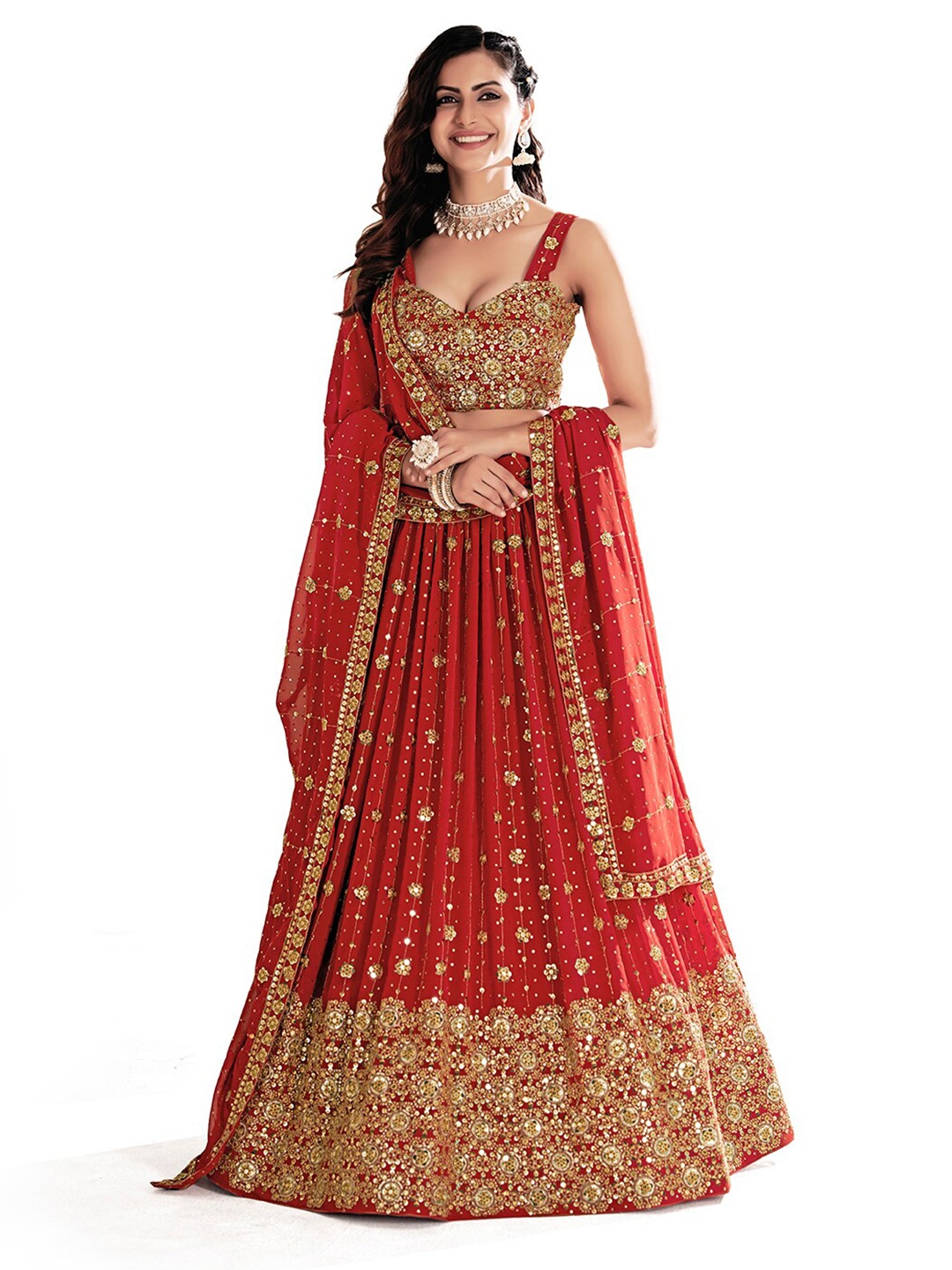 SHOPGARB Embroidered Sequinned Semi-Stitched Lehenga & Unstitched Blouse With Dupatta, Red
SHOPGARB Embroidered Sequinned Semi-Stitched Lehenga & Unstitched Blouse With Dupatta, Red