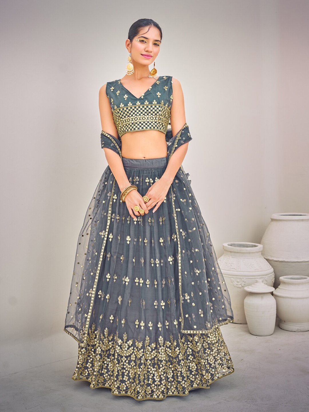SHOPGARB Embroidered Semi-Stitched Lehenga & Unstitched Blouse With Dupatta, Grey
SHOPGARB Embroidered Semi-Stitched Lehenga & Unstitched Blouse With Dupatta, Grey