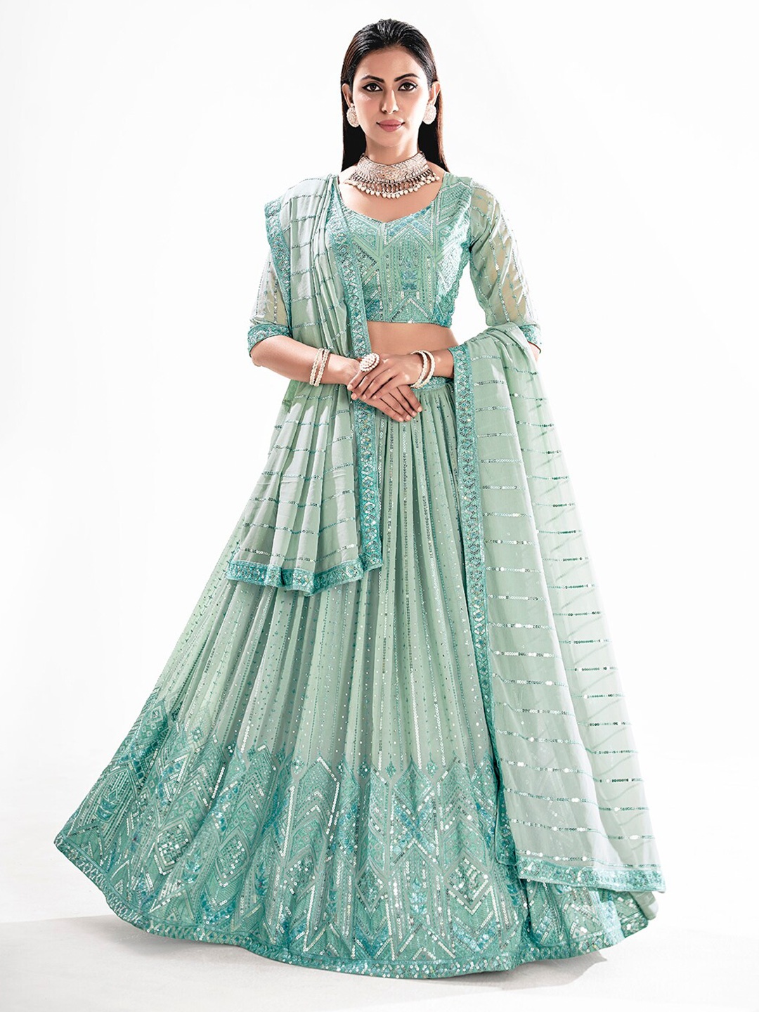 SHOPGARB Sequinned Embellished Semi-Stitched Lehenga & Unstitched Blouse With Dupatta, Blue
SHOPGARB Sequinned Embellished Semi-Stitched Lehenga & Unstitched Blouse With Dupatta, Blue