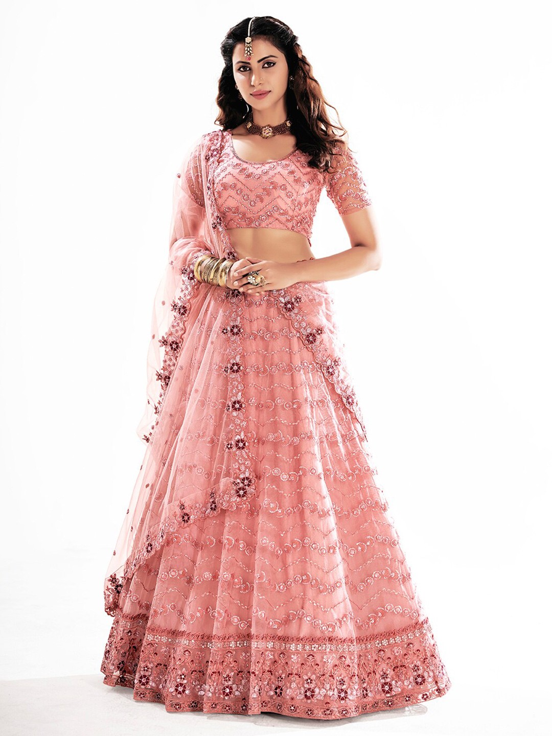 SHOPGARB Embroidered Sequinned Semi-Stitched Lehenga & Unstitched Blouse With Dupatta, Pink
SHOPGARB Embroidered Sequinned Semi-Stitched Lehenga & Unstitched Blouse With Dupatta, Pink