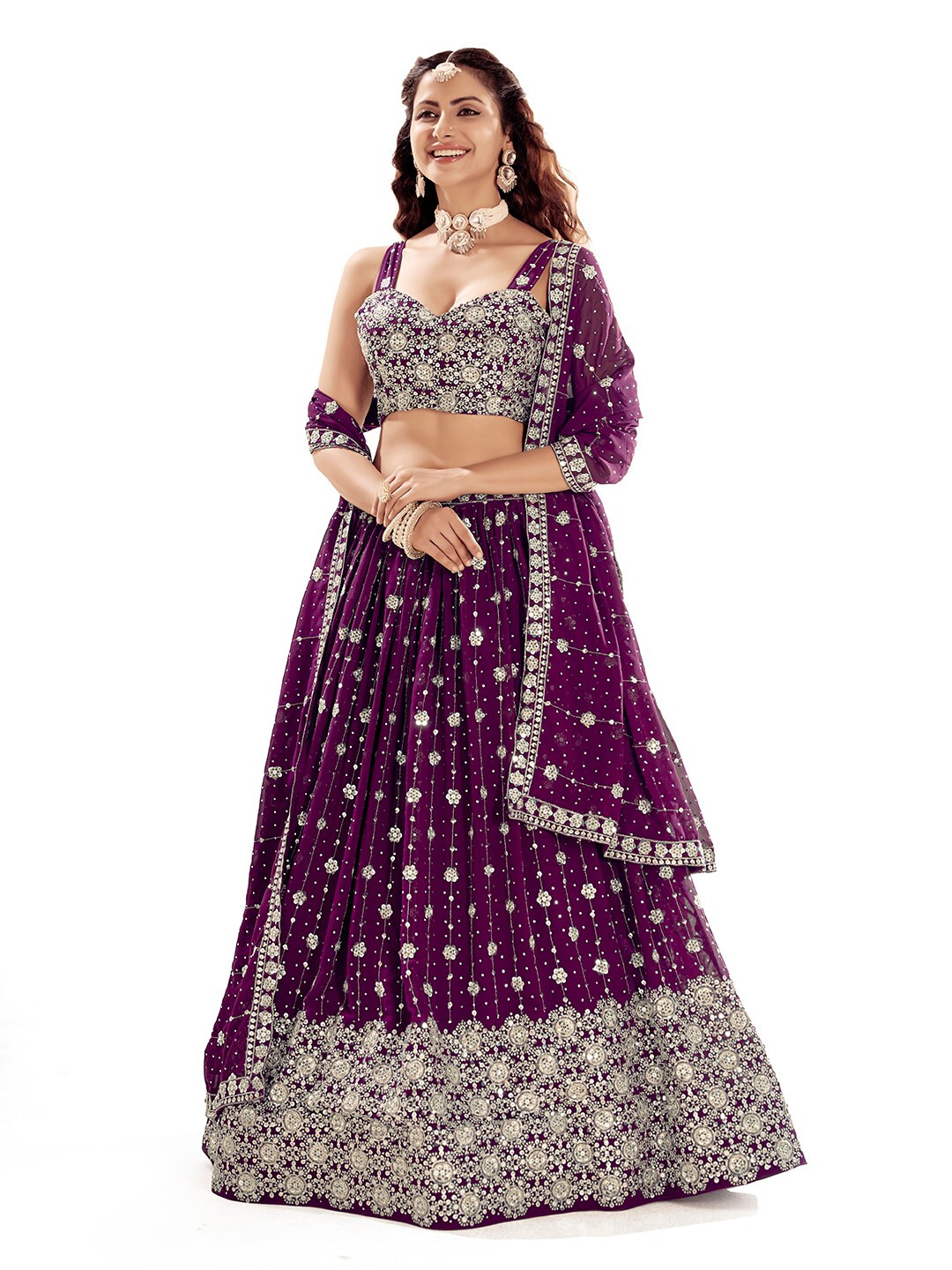 SHOPGARB Embroidered Sequinned Semi-Stitched Lehenga & Unstitched Blouse With Dupatta, Purple
SHOPGARB Embroidered Sequinned Semi-Stitched Lehenga & Unstitched Blouse With Dupatta, Purple