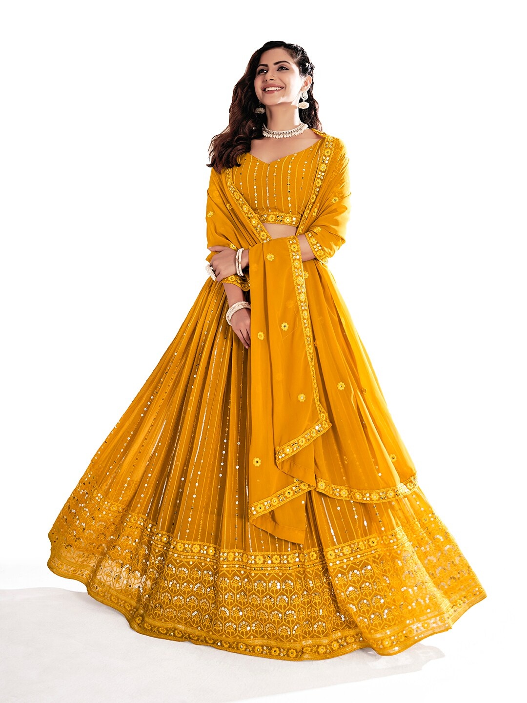 SHOPGARB Embroidered Sequinned Semi-Stitched Lehenga & Unstitched Blouse With Dupatta, Mustard
SHOPGARB Embroidered Sequinned Semi-Stitched Lehenga & Unstitched Blouse With Dupatta, Mustard