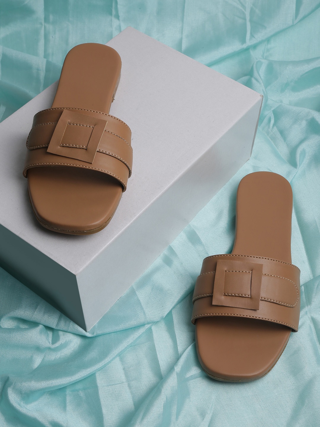 PERY PAO Buckled Open Toe Flats, Brown
