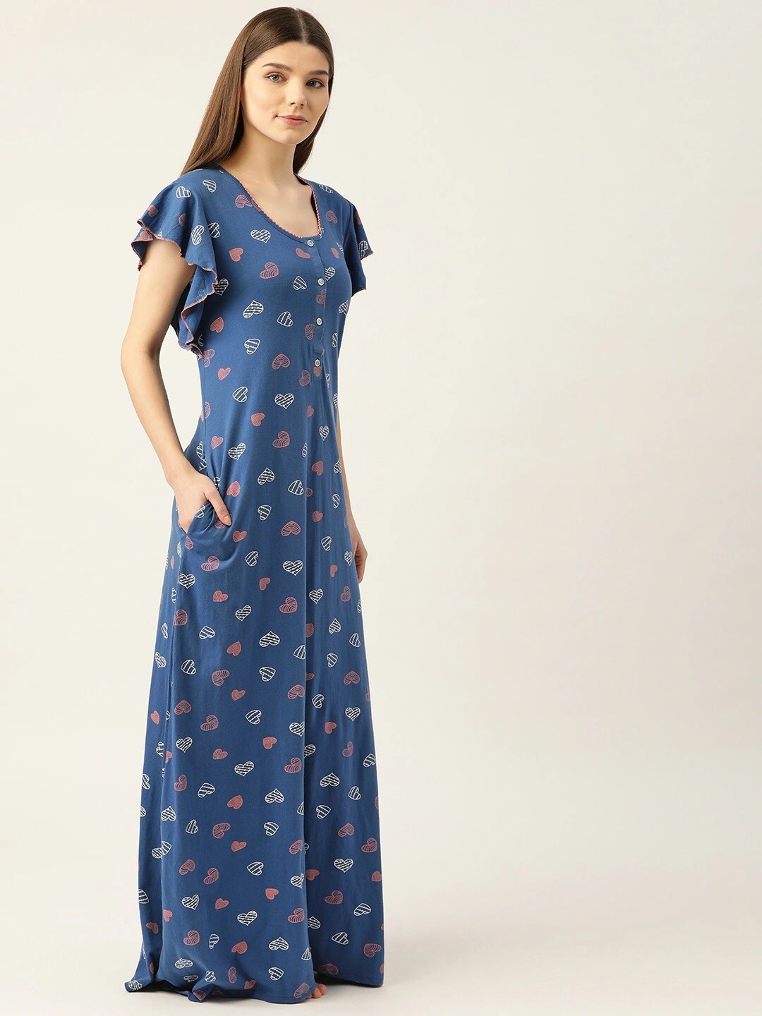 Sweet Dreams Conversational Printed Flutter Sleeves Pure Cotton Maxi Nightdress, Blue
Sweet Dreams Conversational Printed Flutter Sleeves Pure Cotton Maxi Nightdress, Blue