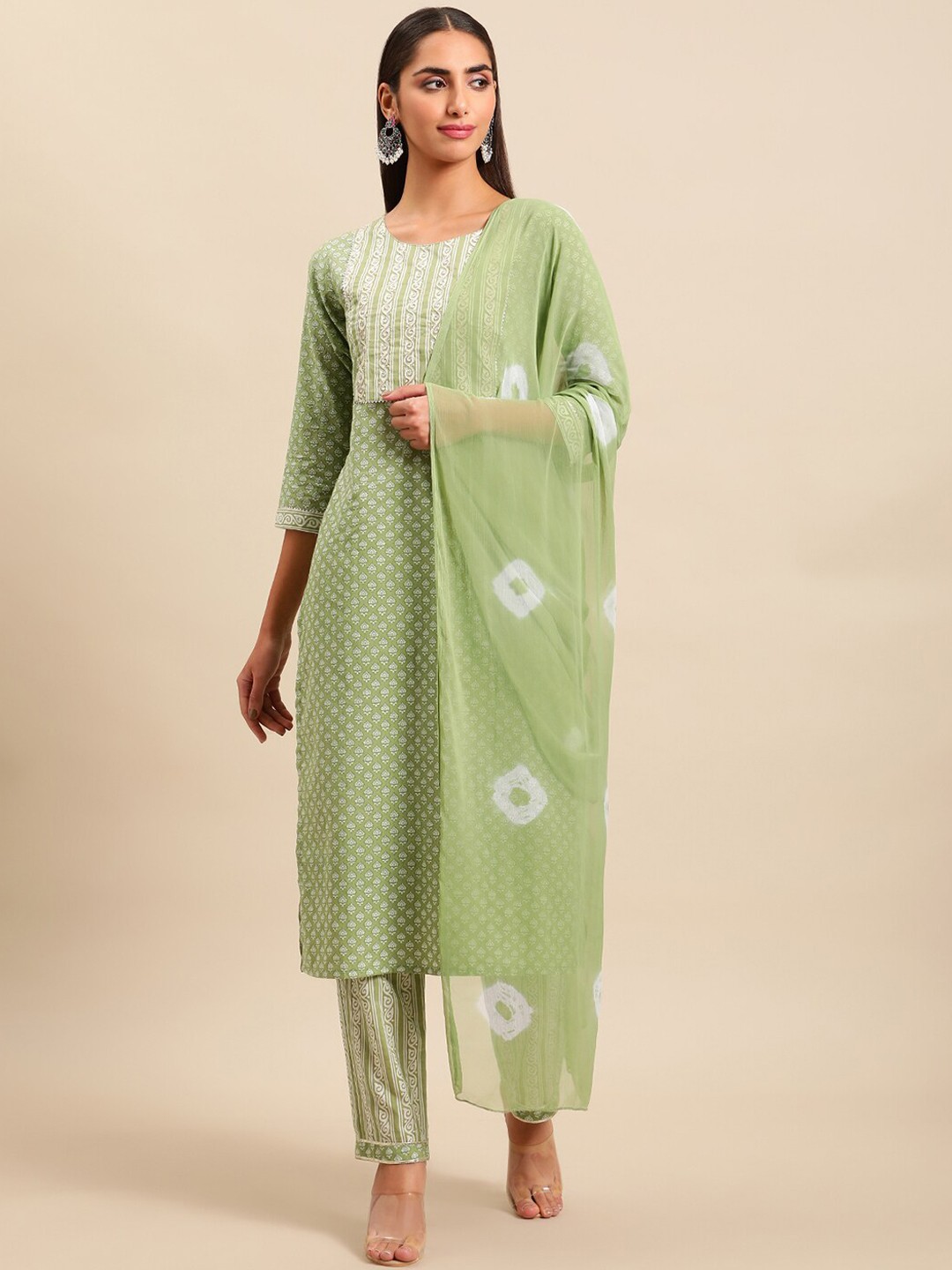 KALINI Ethnic Motifs Printed Regular Gotta Patti Pure Cotton Kurta With Trousers & Dupatta, Green
KALINI Ethnic Motifs Printed Regular Gotta Patti Pure Cotton Kurta With Trousers & Dupatta, Green