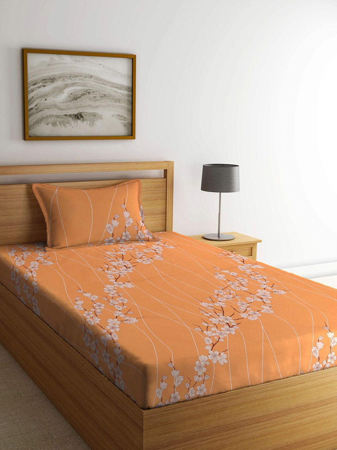 KLOTTHE Orange & White Floral Pure Cotton 400 TC Single Bedsheet With 1 Pillow Cover
KLOTTHE Orange & White Floral Pure Cotton 400 TC Single Bedsheet With 1 Pillow Cover
