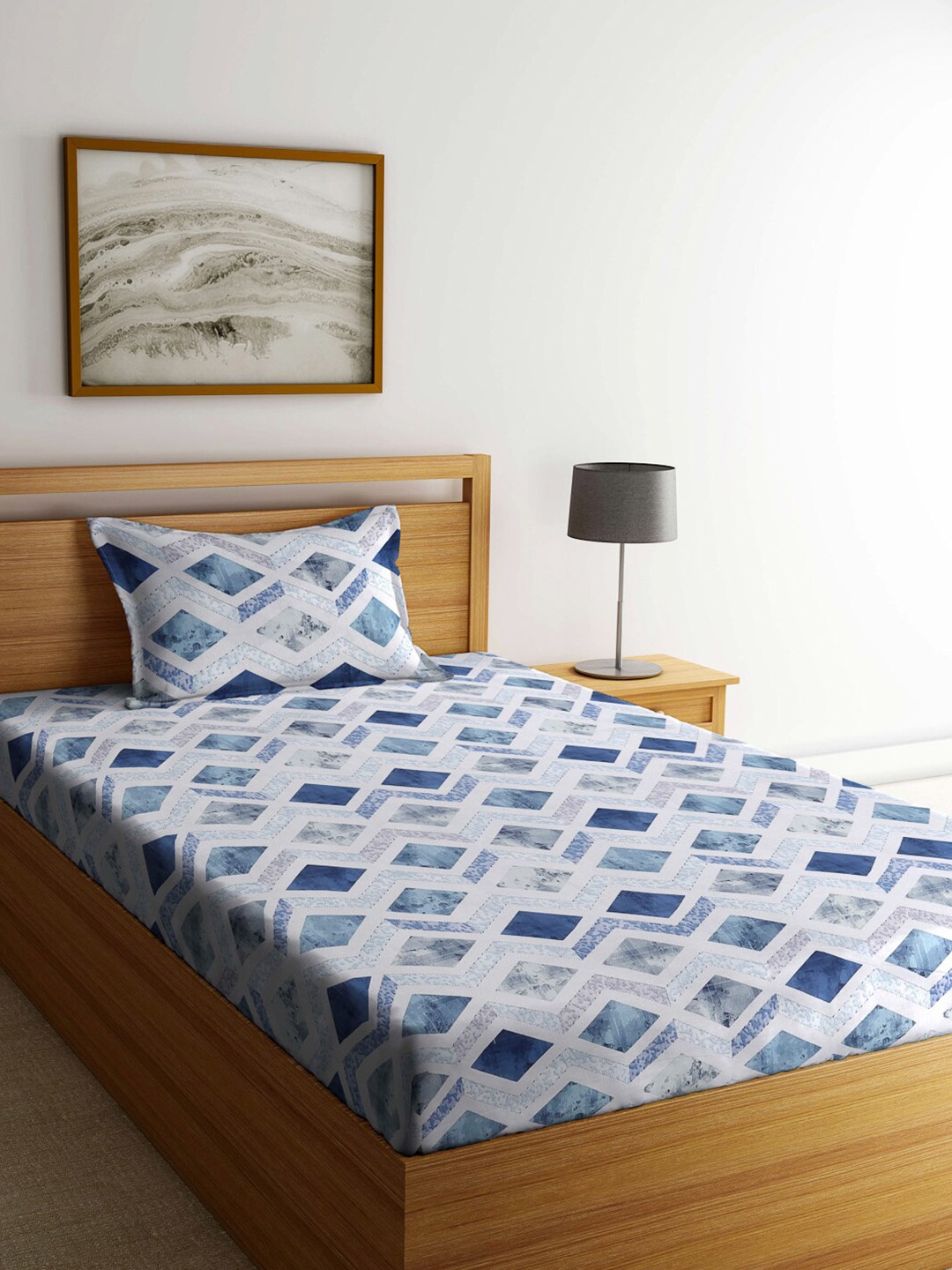 KLOTTHE Blue & White Geometric Pure Cotton 400 TC Single Bedsheet With 1 Pillow Cover
KLOTTHE Blue & White Geometric Pure Cotton 400 TC Single Bedsheet With 1 Pillow Cover