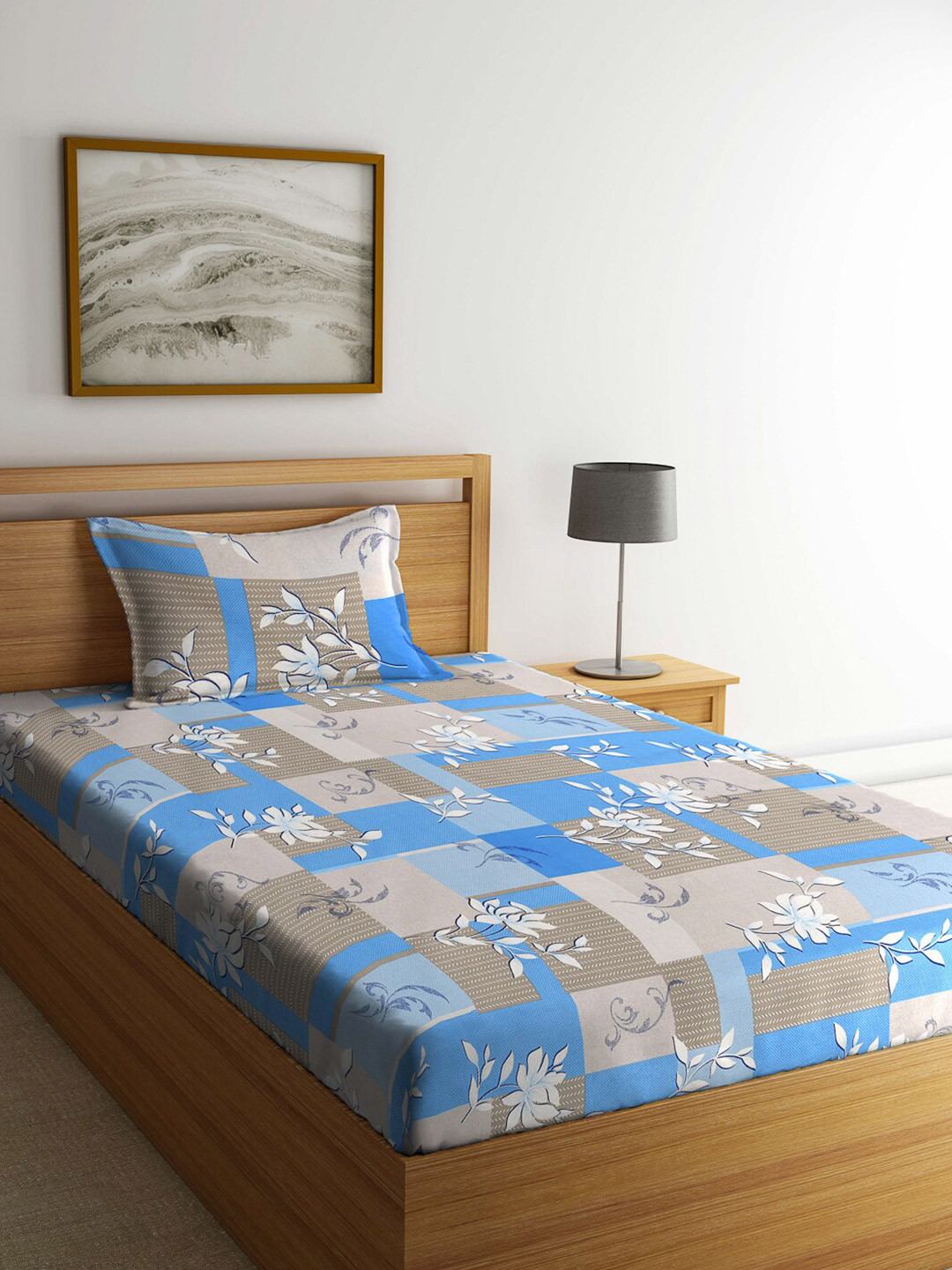 KLOTTHE Blue & Grey Floral Pure Cotton 400 TC Single Bedsheet With 1 Pillow Cover, Multi
KLOTTHE Blue & Grey Floral Pure Cotton 400 TC Single Bedsheet With 1 Pillow Cover, Multi