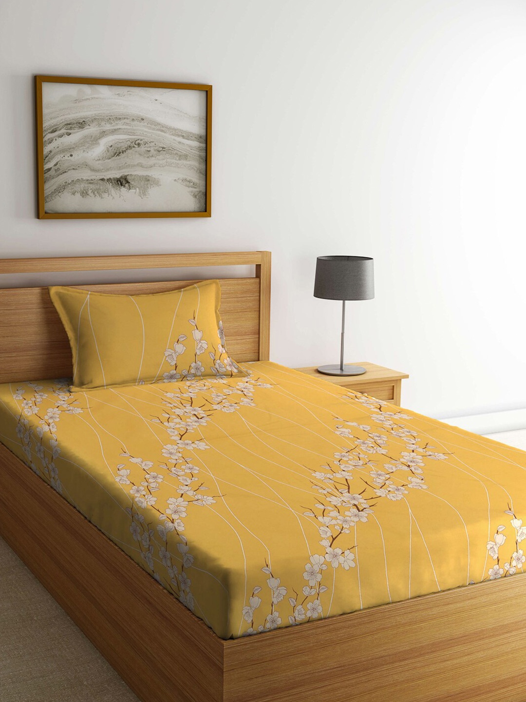KLOTTHE Yellow & White Floral Printed Pure Cotton 400 TC Single Bedsheet & 1 Pillow Cover
KLOTTHE Yellow & White Floral Printed Pure Cotton 400 TC Single Bedsheet & 1 Pillow Cover