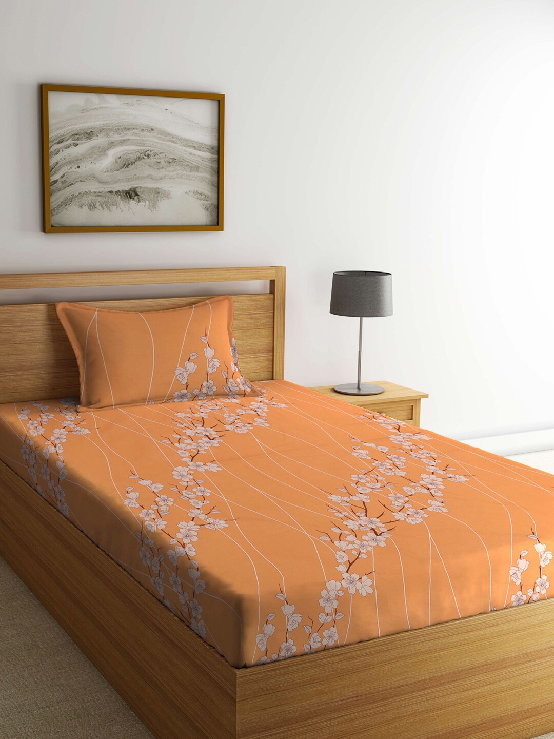 KLOTTHE Orange & White Floral Pure Cotton 400 TC Single Bedsheet With 1 Pillow Cover
KLOTTHE Orange & White Floral Pure Cotton 400 TC Single Bedsheet With 1 Pillow Cover