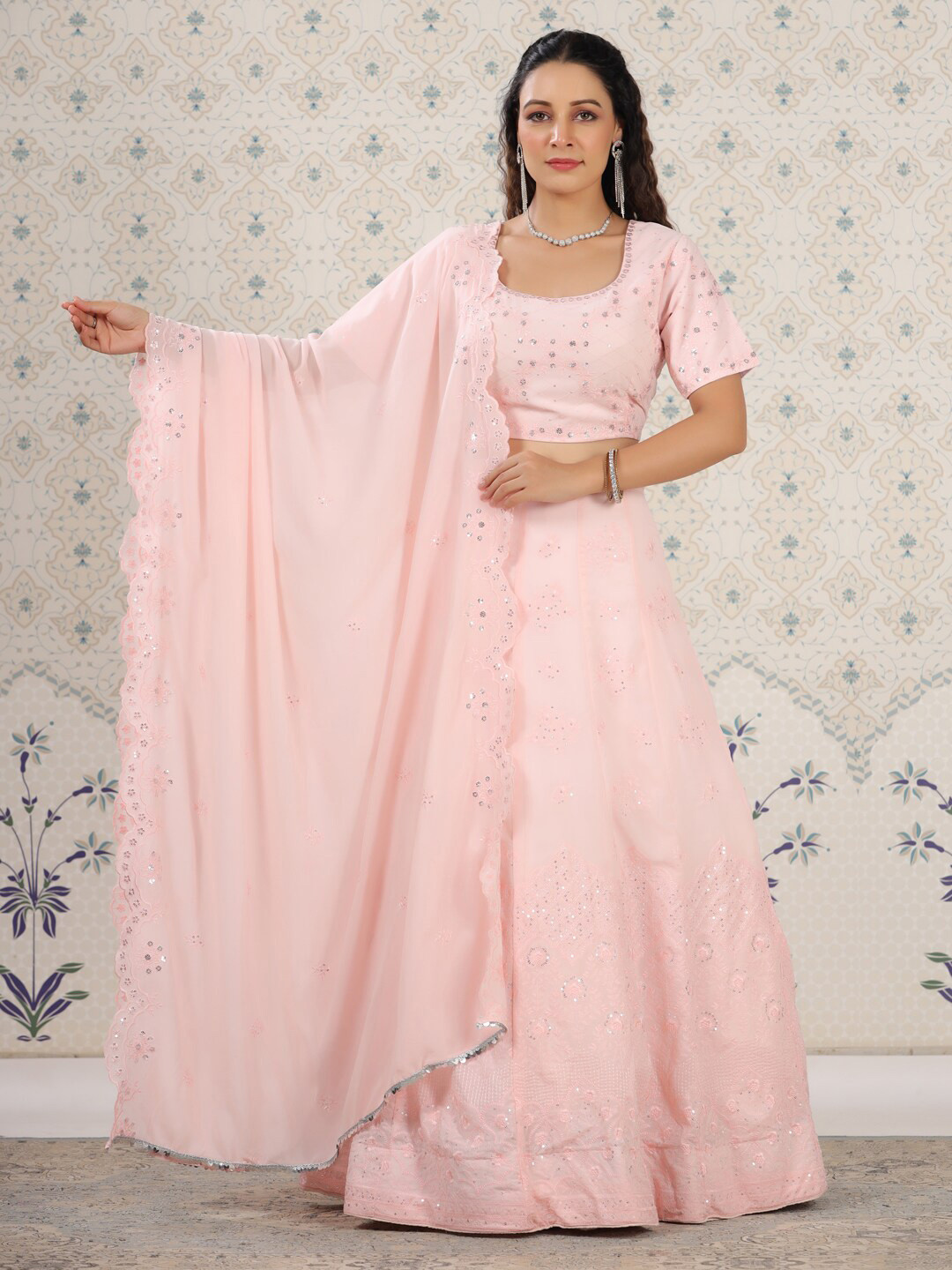 Ode by House of Pataudi Embroidered Sequinned Semi-Stitched Lehenga Choli With Dupatta, Pink
Ode by House of Pataudi Embroidered Sequinned Semi-Stitched Lehenga Choli With Dupatta, Pink