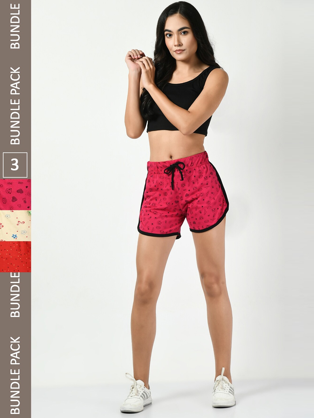 BAESD Women Pack Of 3 Conversational Printed High-Rise Pure Cotton Shorts, Pink
BAESD Women Pack Of 3 Conversational Printed High-Rise Pure Cotton Shorts, Pink
