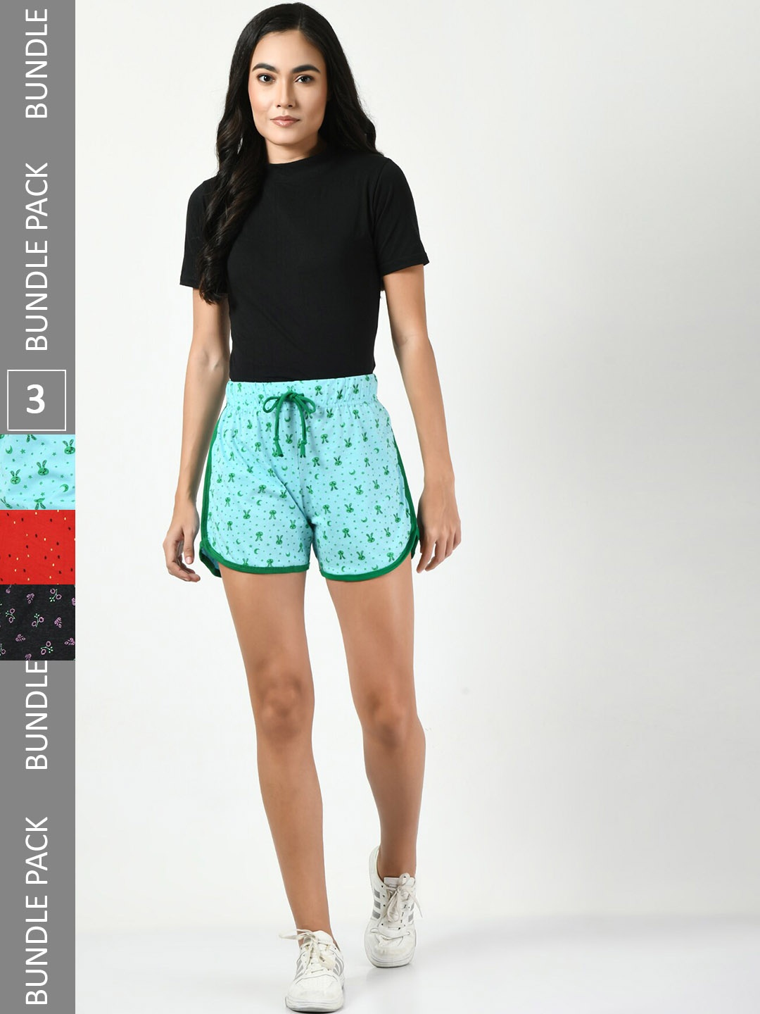 BAESD Women Pack Of 3 Conversational Printed High-Rise Pure Cotton Shorts, Turquoise blue
BAESD Women Pack Of 3 Conversational Printed High-Rise Pure Cotton Shorts, Turquoise blue