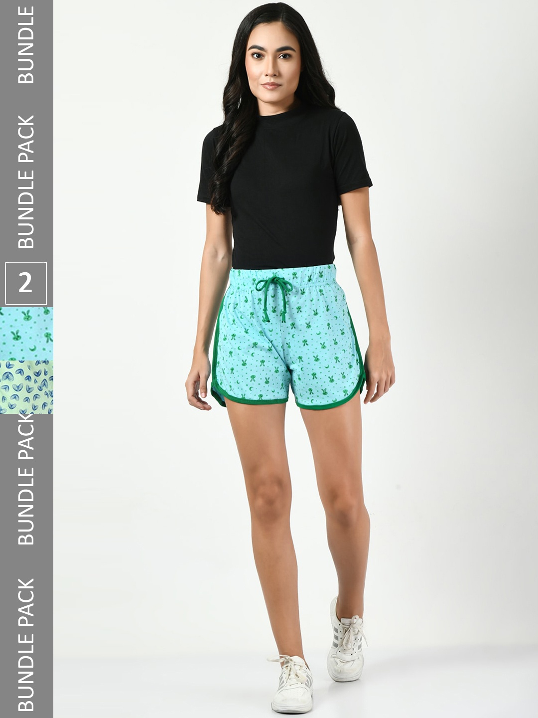 BAESD Women Pack Of 2 Conversational Printed High-Rise Pure Cotton Shorts, Turquoise blue
BAESD Women Pack Of 2 Conversational Printed High-Rise Pure Cotton Shorts, Turquoise blue