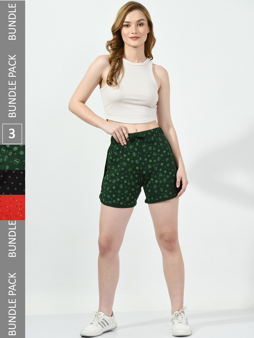 BAESD Women Pack of 3 Conversational Printed High-Rise Pure Cotton Regular Shorts, Green
BAESD Women Pack of 3 Conversational Printed High-Rise Pure Cotton Regular Shorts, Green
