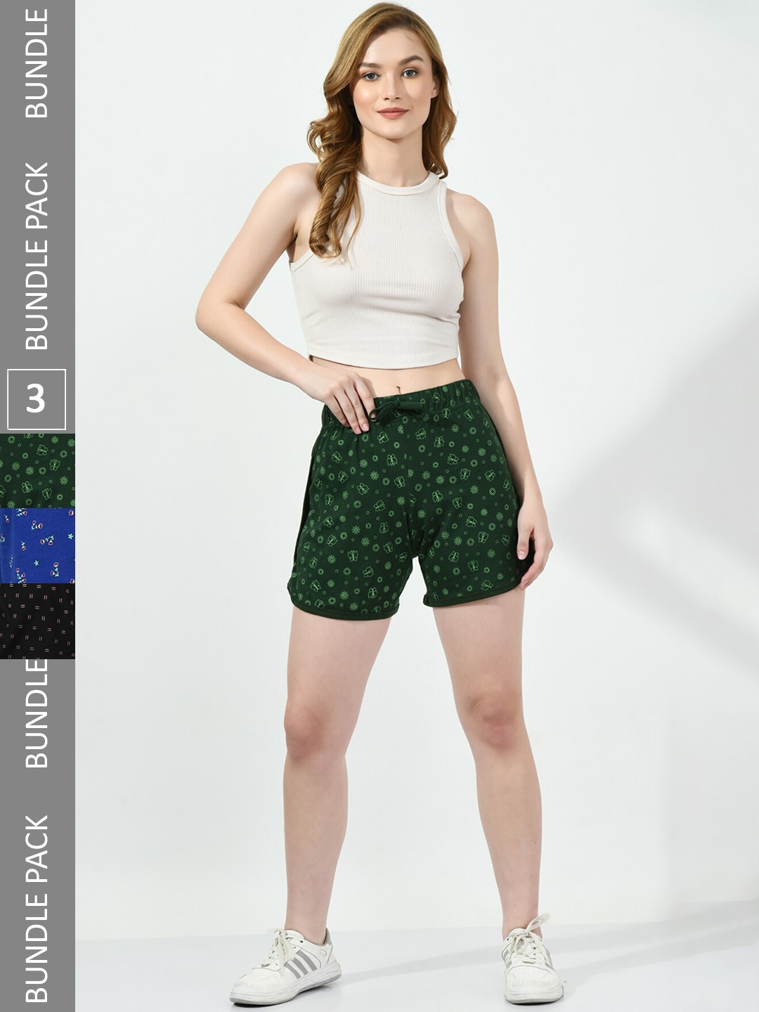BAESD Women Pack of 3 Conversational Printed High-Rise Pure Cotton Regular Shorts, Green
BAESD Women Pack of 3 Conversational Printed High-Rise Pure Cotton Regular Shorts, Green