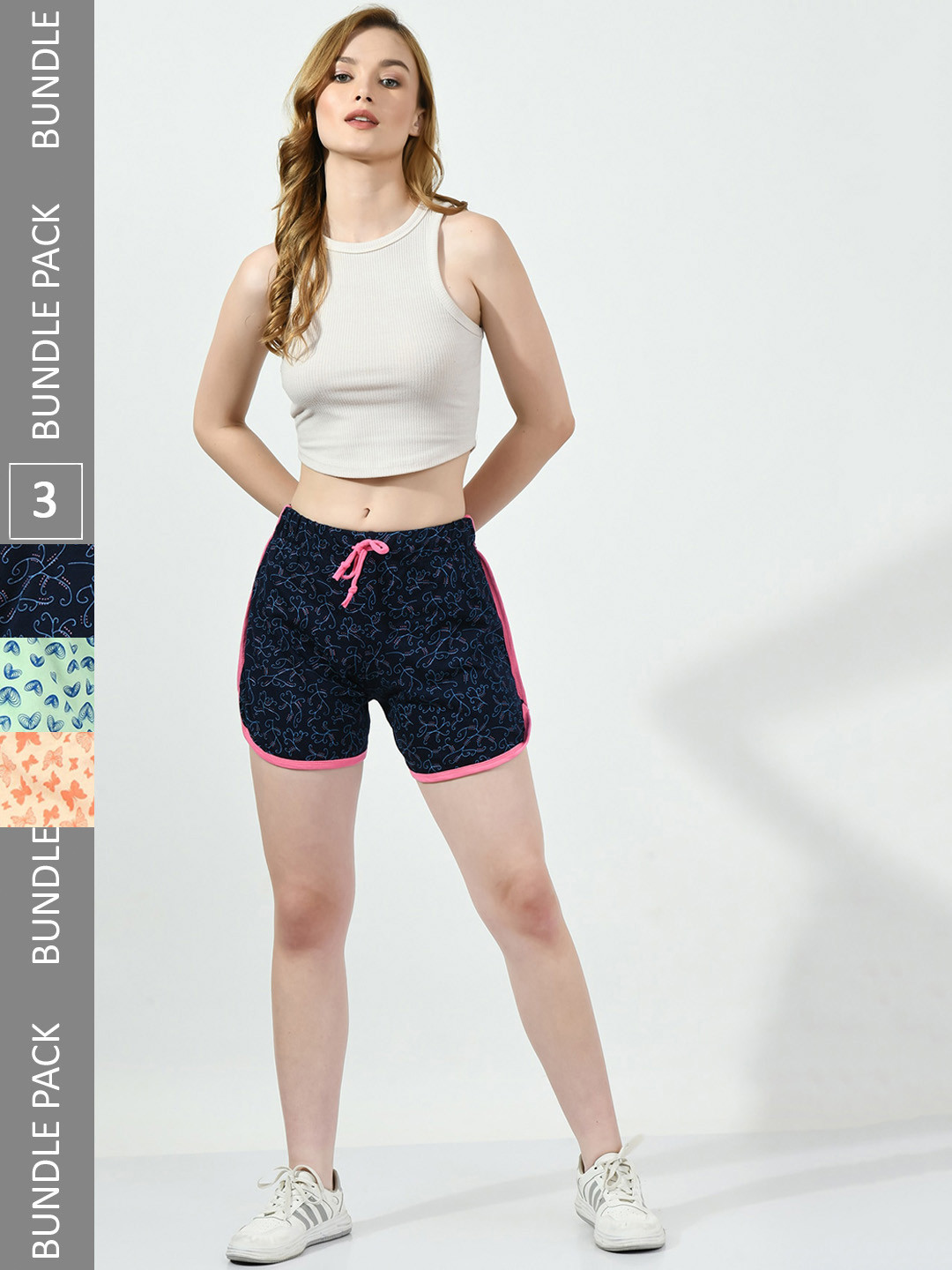 BAESD Women Pack Of 3 Conversational Printed High-Rise Pure Cotton Shorts, Navy blue
BAESD Women Pack Of 3 Conversational Printed High-Rise Pure Cotton Shorts, Navy blue