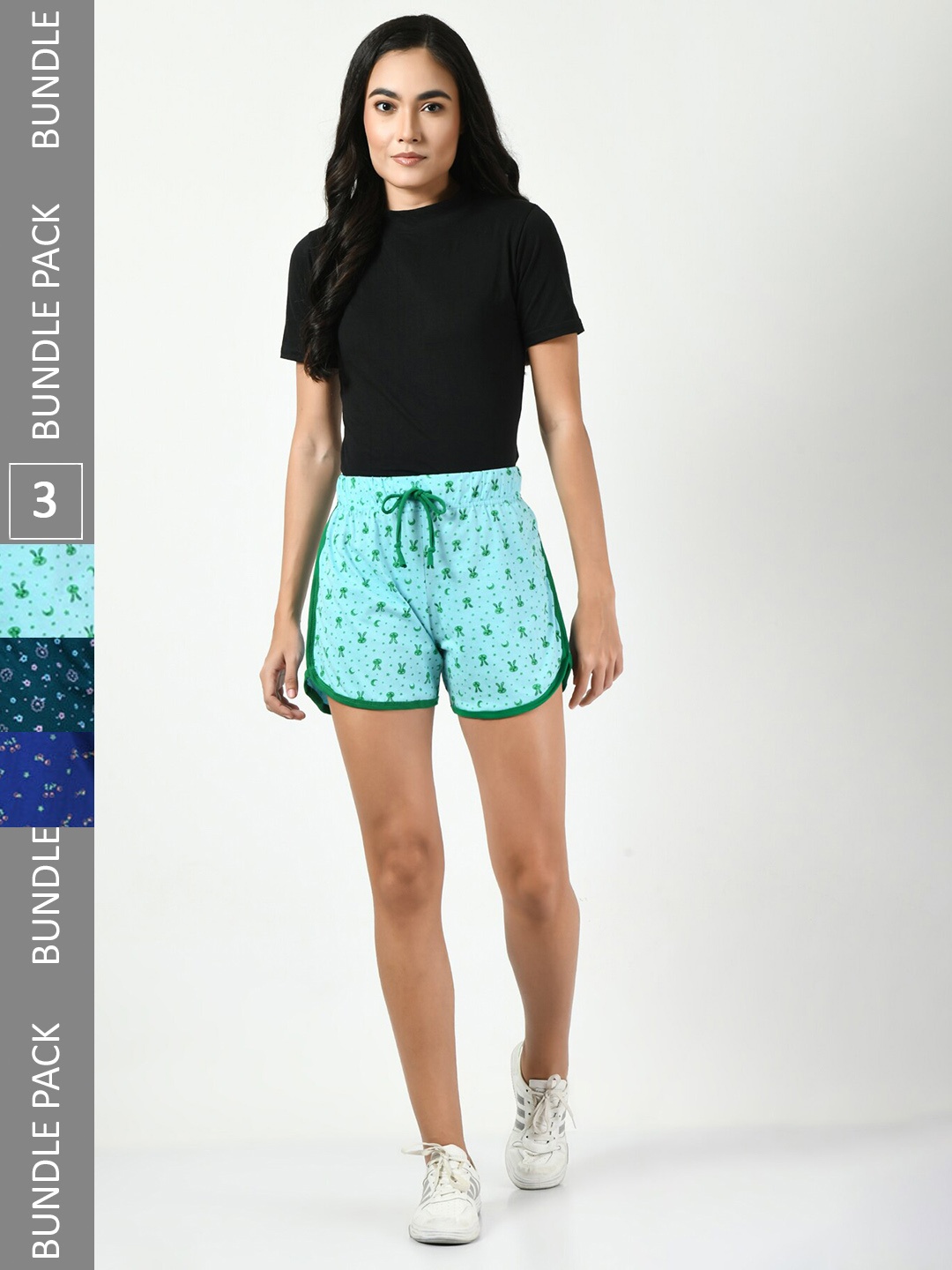 BAESD Women Pack Of 3 Conversational Printed High-Rise Pure Cotton Regular Shorts, Turquoise blue
BAESD Women Pack Of 3 Conversational Printed High-Rise Pure Cotton Regular Shorts, Turquoise blue