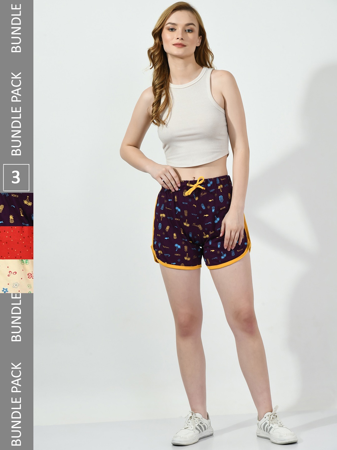 BAESD Women Pack Of 3 Conversational Printed High-Rise Pure Cotton Regular Shorts, Navy blue
BAESD Women Pack Of 3 Conversational Printed High-Rise Pure Cotton Regular Shorts, Navy blue
