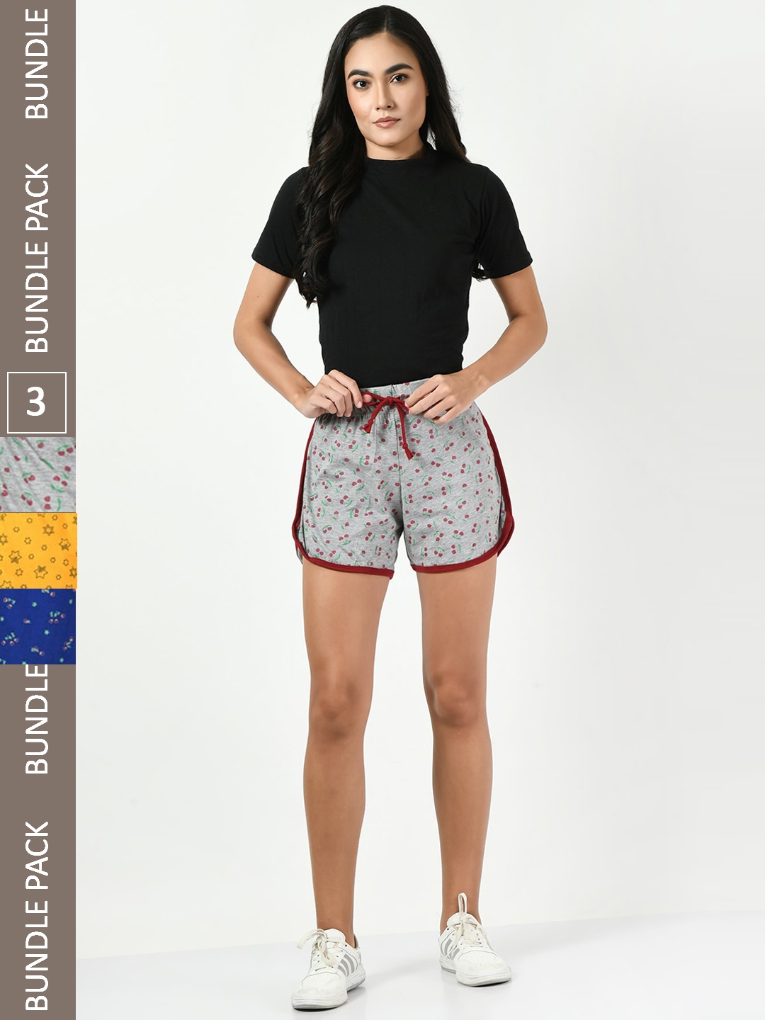 BAESD Women Pack Of 3 Conversational Printed High-Rise Pure Cotton Shorts, Grey
BAESD Women Pack Of 3 Conversational Printed High-Rise Pure Cotton Shorts, Grey