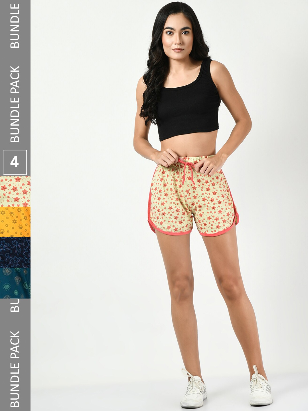 BAESD Women Pack Of 4 Conversational Printed High-Rise Pure Cotton Regular Shorts, Yellow
BAESD Women Pack Of 4 Conversational Printed High-Rise Pure Cotton Regular Shorts, Yellow