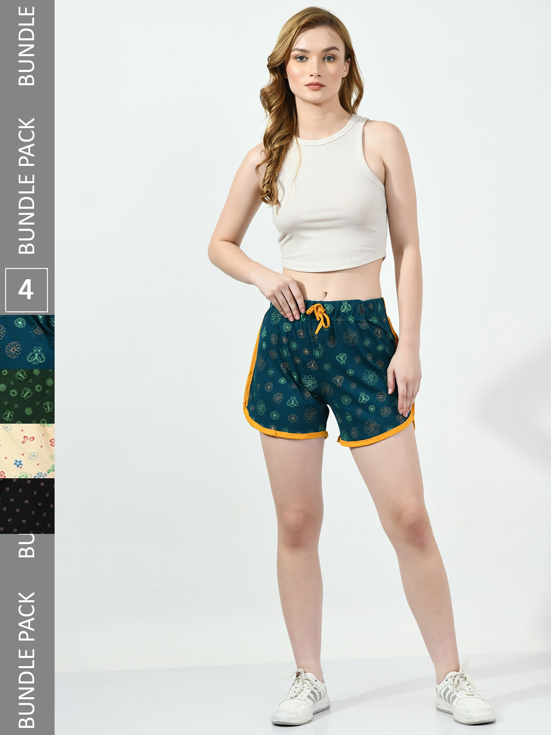 BAESD Women Pack Of 4 Conversational Printed High-Rise Pure Cotton Shorts, Teal
BAESD Women Pack Of 4 Conversational Printed High-Rise Pure Cotton Shorts, Teal