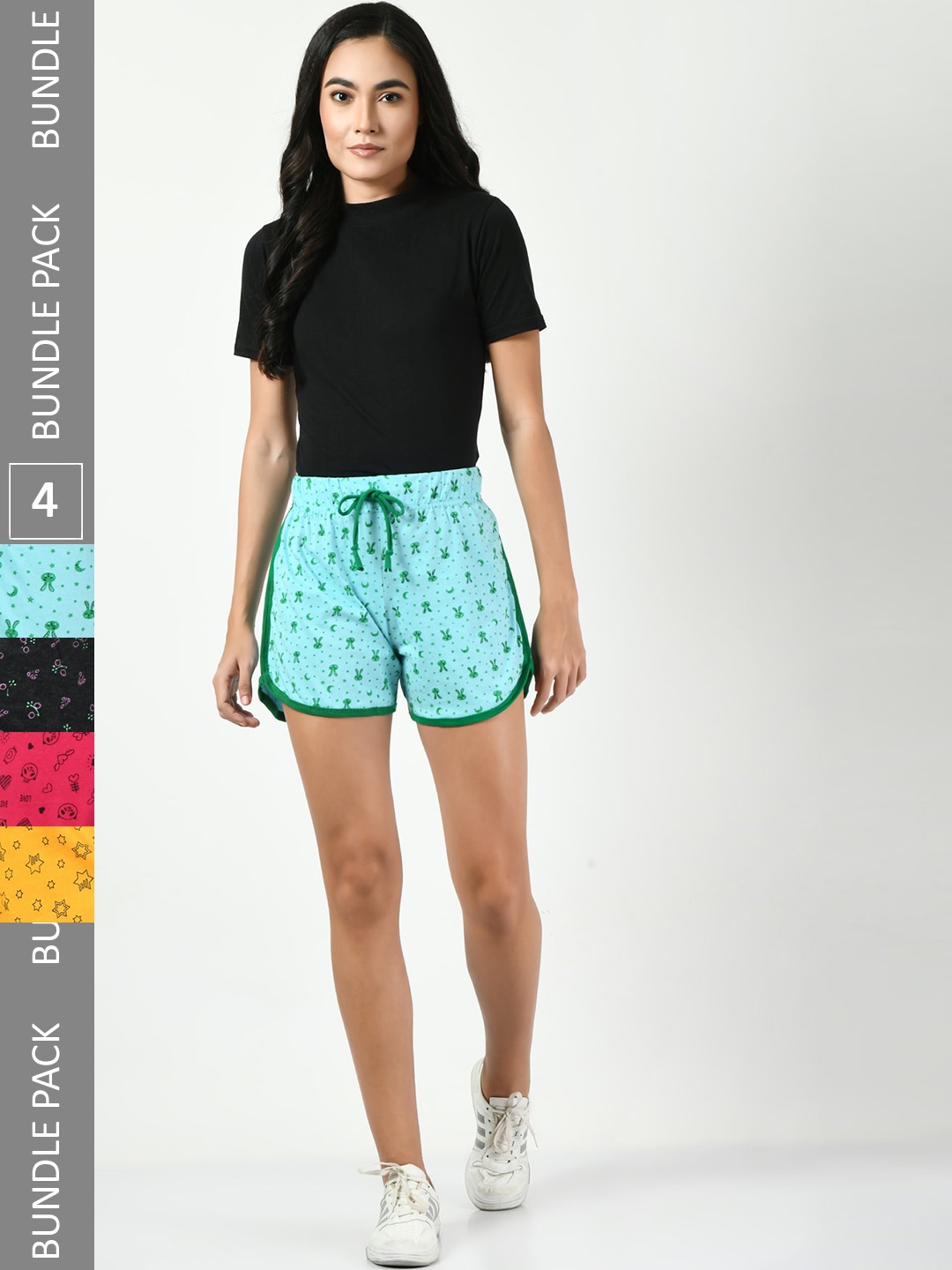 BAESD Women Pack Of 4 Conversational Printed High-Rise Pure Cotton Shorts, Turquoise blue
BAESD Women Pack Of 4 Conversational Printed High-Rise Pure Cotton Shorts, Turquoise blue