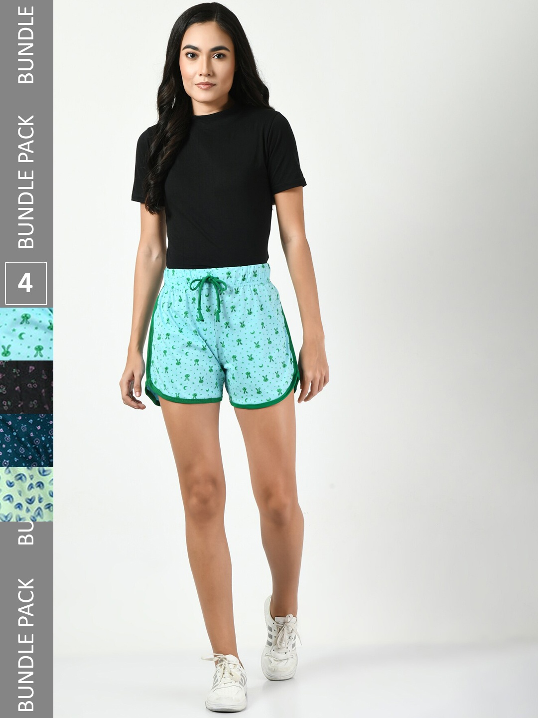 BAESD Women Pack Of 4 Conversational Printed High-Rise Pure Cotton Shorts, Turquoise blue
BAESD Women Pack Of 4 Conversational Printed High-Rise Pure Cotton Shorts, Turquoise blue