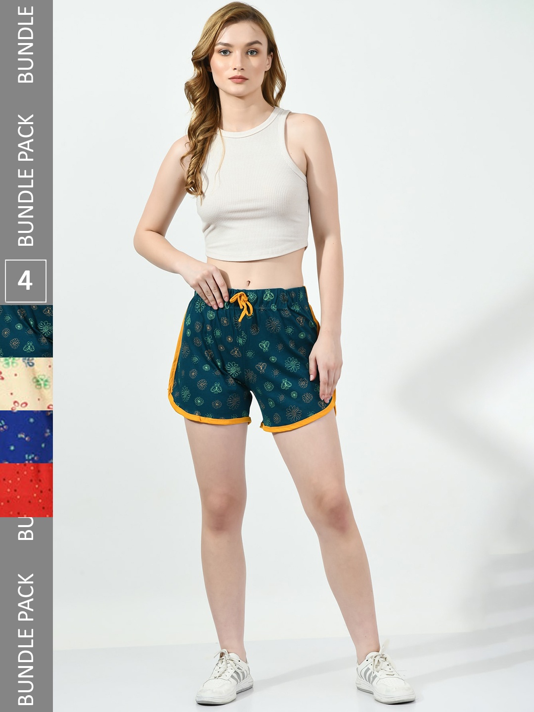 BAESD Women Pack of 4 Printed High-Rise Regular Fit Regular Cotton Shorts, Navy blue
BAESD Women Pack of 4 Printed High-Rise Regular Fit Regular Cotton Shorts, Navy blue