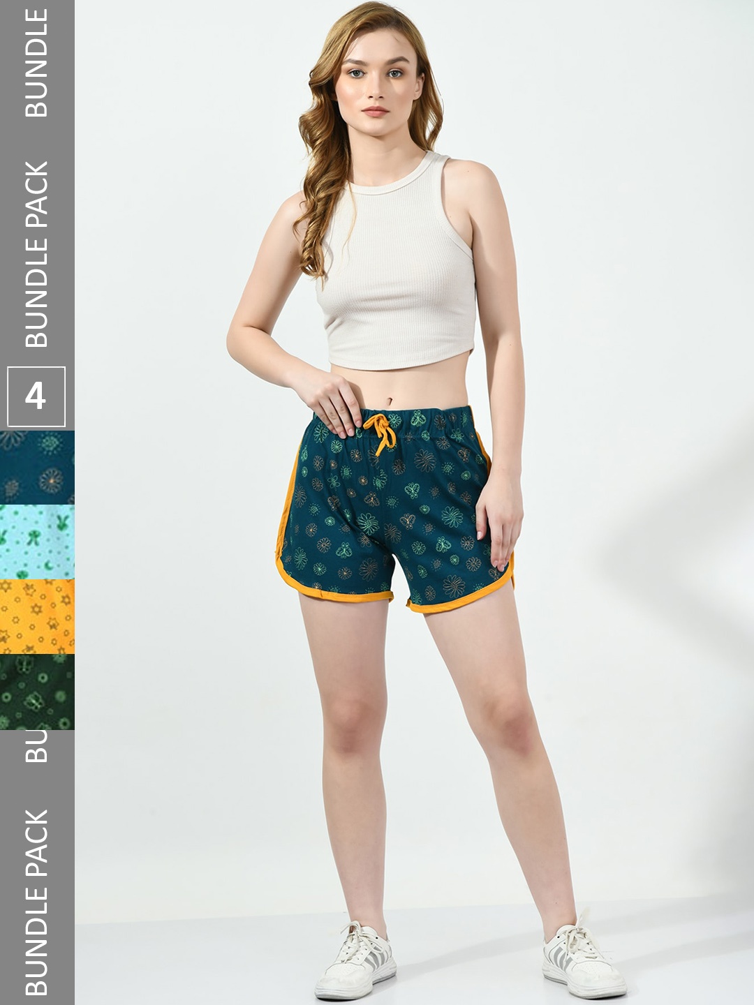 BAESD Women Pack of 4 Conversational Printed High-Rise Pure Cotton Regular Shorts, Teal
BAESD Women Pack of 4 Conversational Printed High-Rise Pure Cotton Regular Shorts, Teal