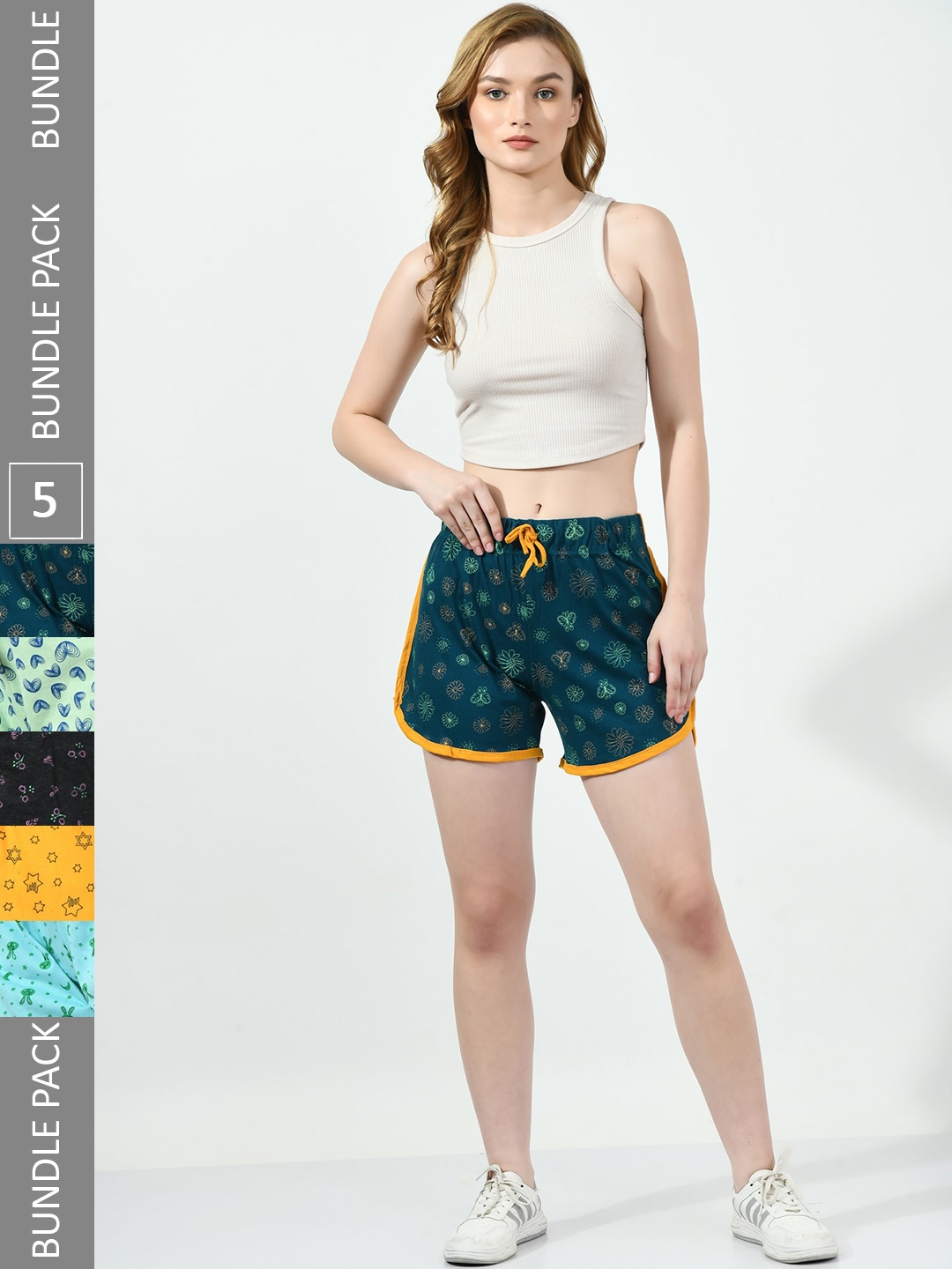 BAESD Women Pack of 5 Conversational Printed High-Rise Pure Cotton Regular Shorts, Teal
BAESD Women Pack of 5 Conversational Printed High-Rise Pure Cotton Regular Shorts, Teal
