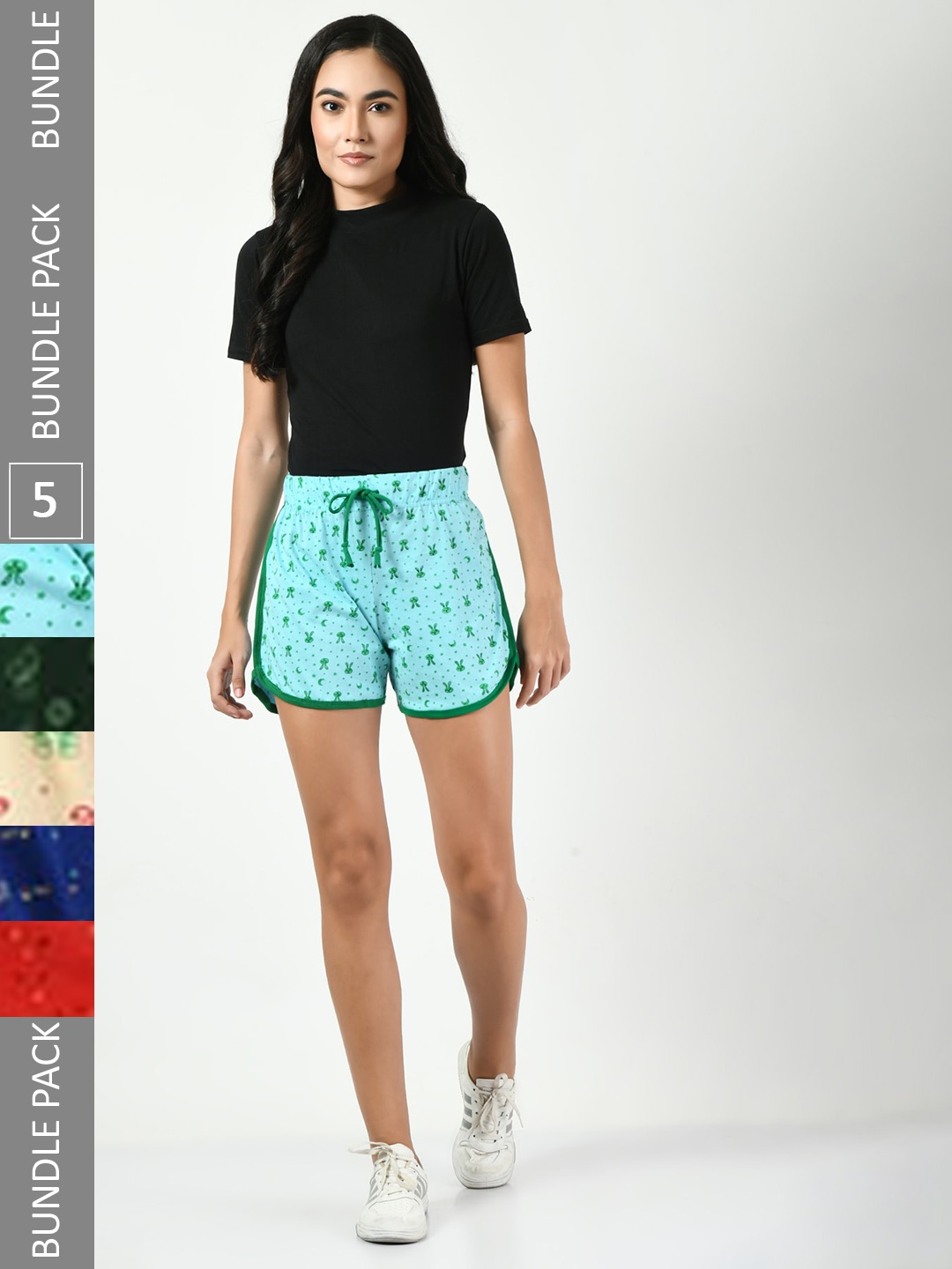 BAESD Women Pack Of 5 Conversational Printed High-Rise Pure Cotton Regular Shorts, Turquoise blue
BAESD Women Pack Of 5 Conversational Printed High-Rise Pure Cotton Regular Shorts, Turquoise blue