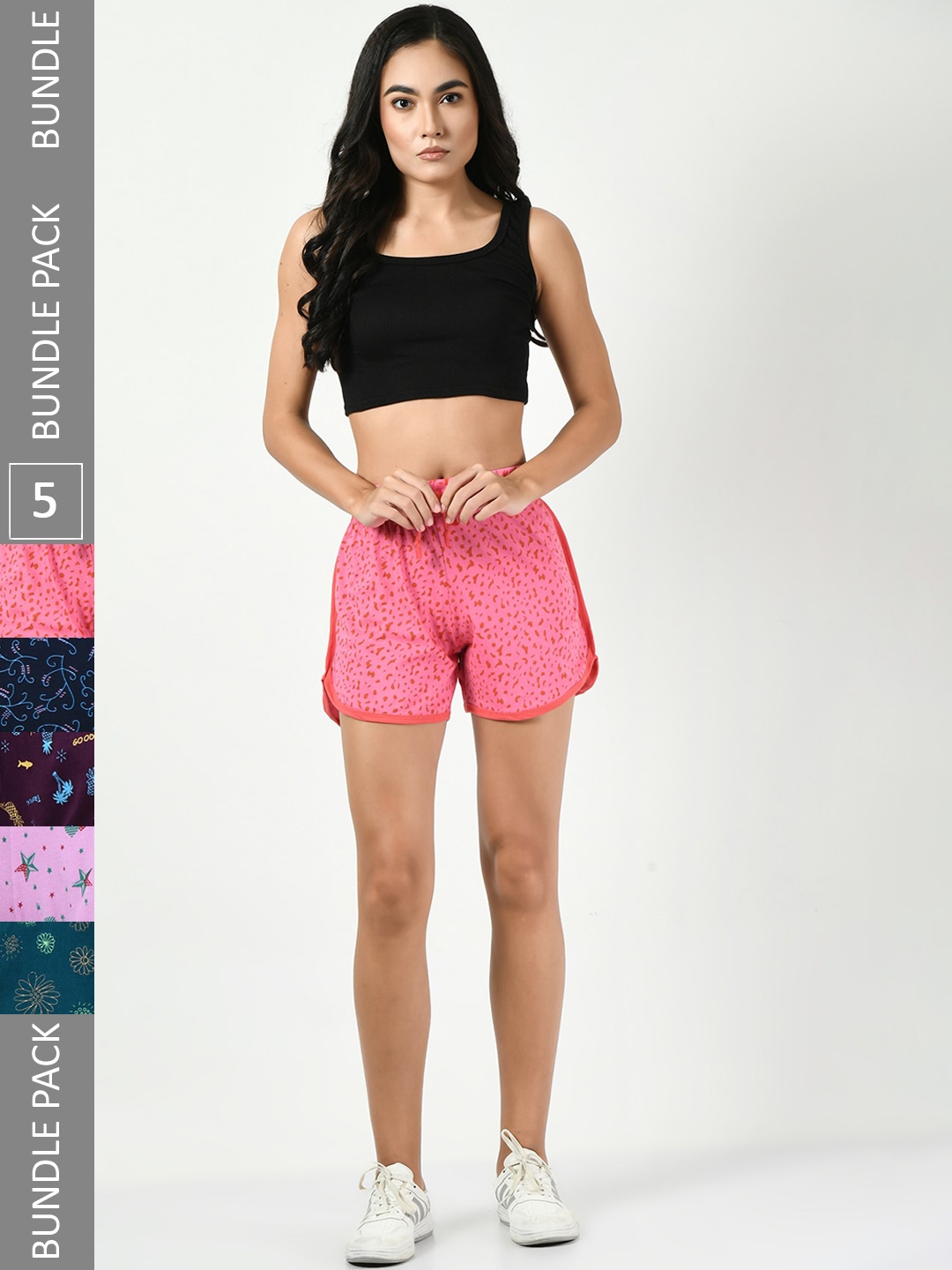 BAESD Women Pack Of 5 Conversational Printed High-Rise Pure Cotton Regular Shorts, Pink
BAESD Women Pack Of 5 Conversational Printed High-Rise Pure Cotton Regular Shorts, Pink