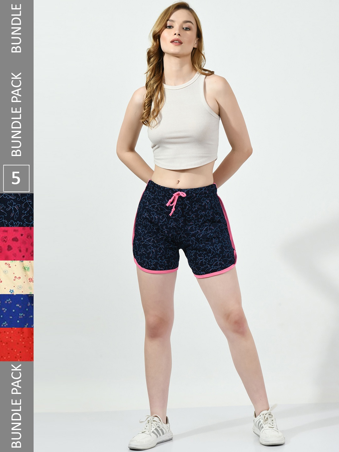 BAESD Women Pack of 5 Conversational Printed High-Rise Pure Cotton Regular Shorts, Navy blue
BAESD Women Pack of 5 Conversational Printed High-Rise Pure Cotton Regular Shorts, Navy blue