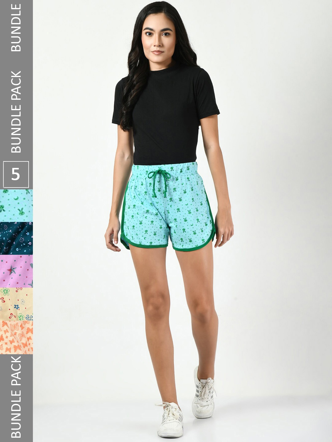 BAESD Women Pack Of 5 Conversational Printed High-Rise Pure Cotton Shorts, Turquoise blue
BAESD Women Pack Of 5 Conversational Printed High-Rise Pure Cotton Shorts, Turquoise blue